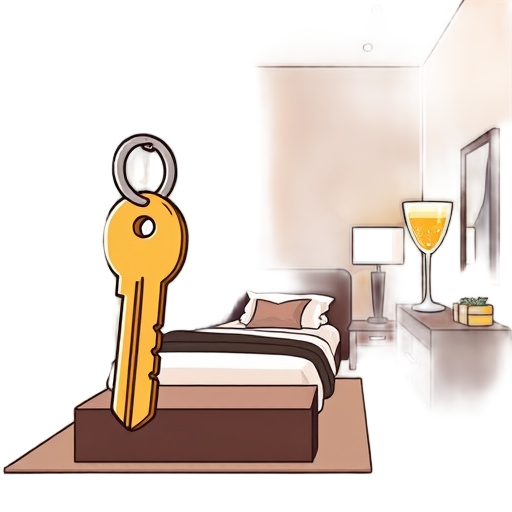 Carefully describe an image in great detail that needs to be generate, use quotes to split visual things. "luxury" "hotel" "key" "checkin" "booking" "map" "bedroom" "sparkle" "cocktail"