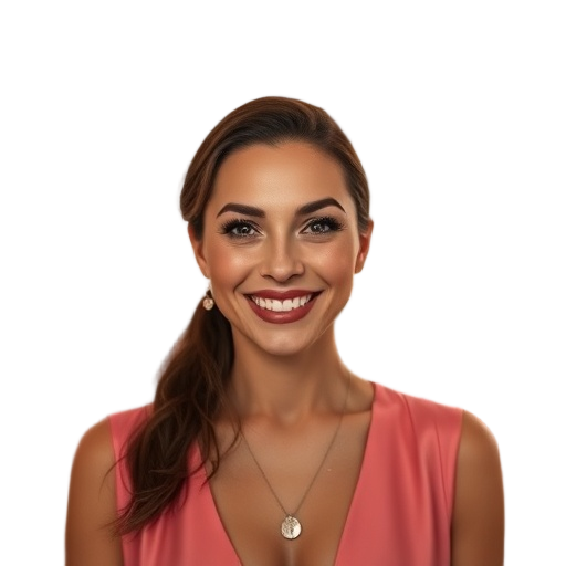 A person smiling to the camera with a white background looking like