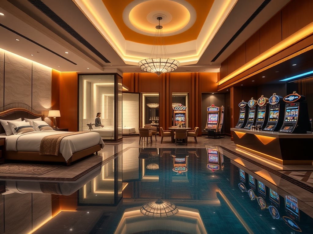 "A luxury casino hotel lobby montage