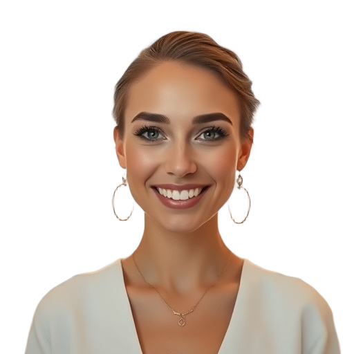 A person smiling to the camera with a white background looking like