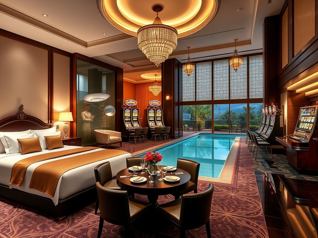"A luxury casino hotel lobby montage