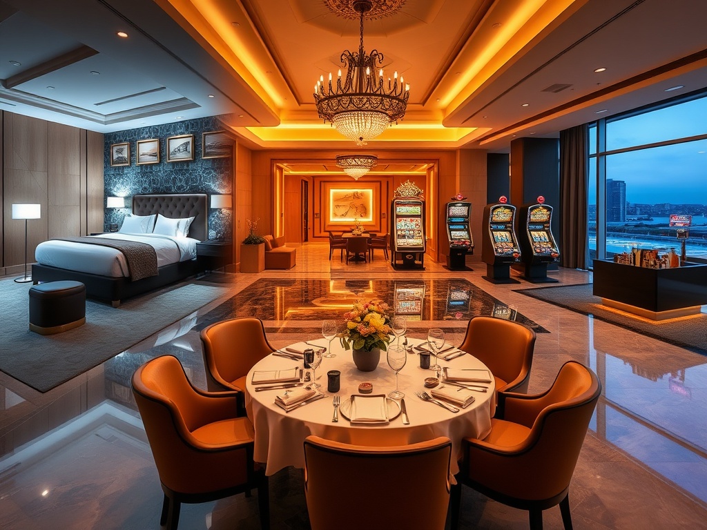 "A luxury casino hotel lobby montage