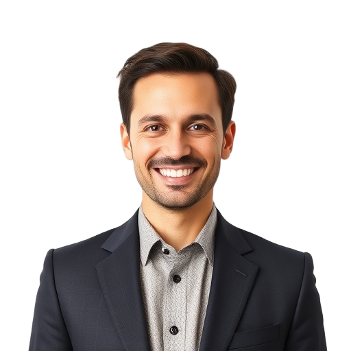 A person smiling to the camera with a white background looking like