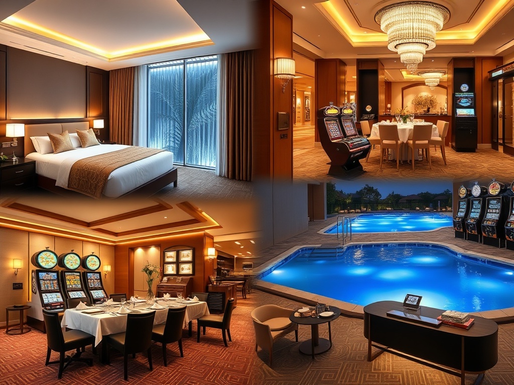 "A luxury casino hotel lobby montage