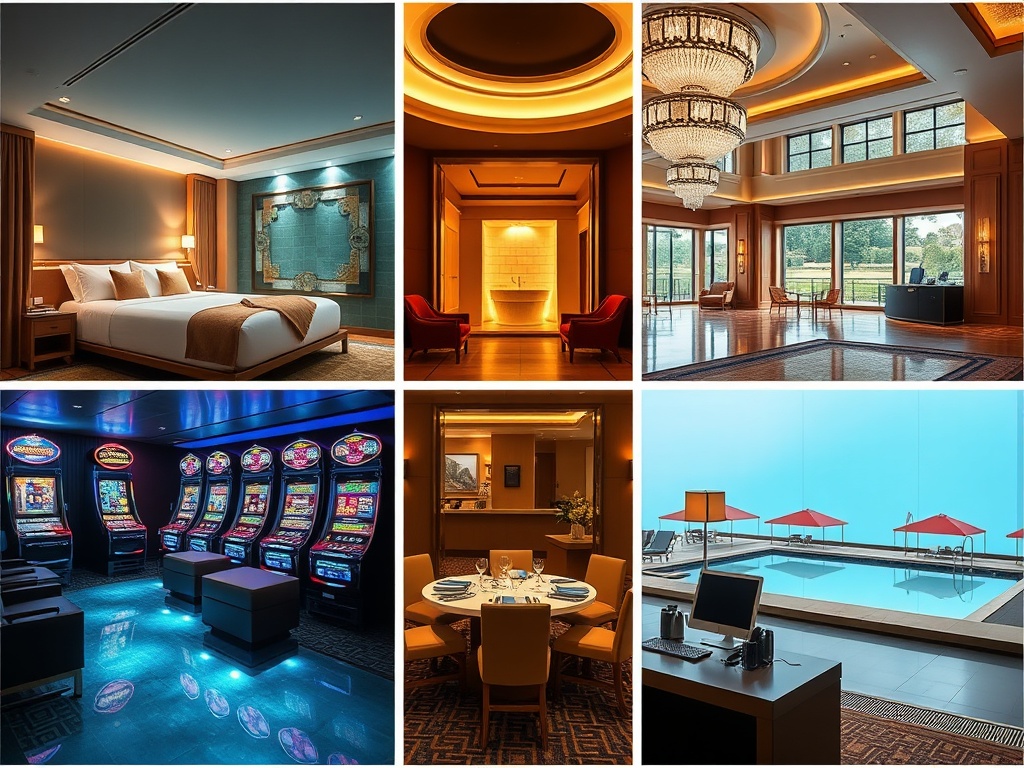 "A luxury casino hotel lobby montage
