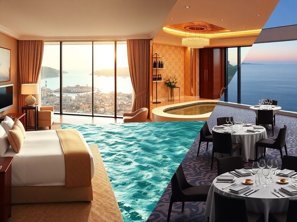 Split-scene luxury resort montage