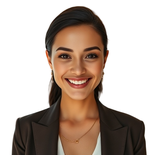 A person smiling to the camera with a white background looking like