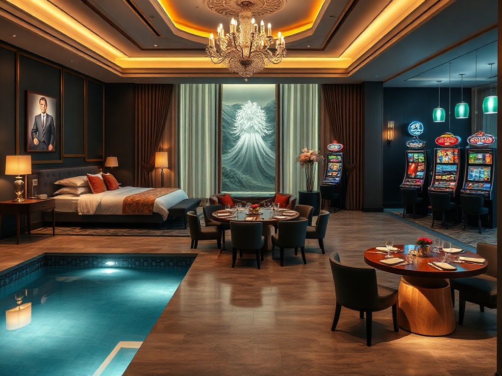 "A luxury casino hotel lobby montage