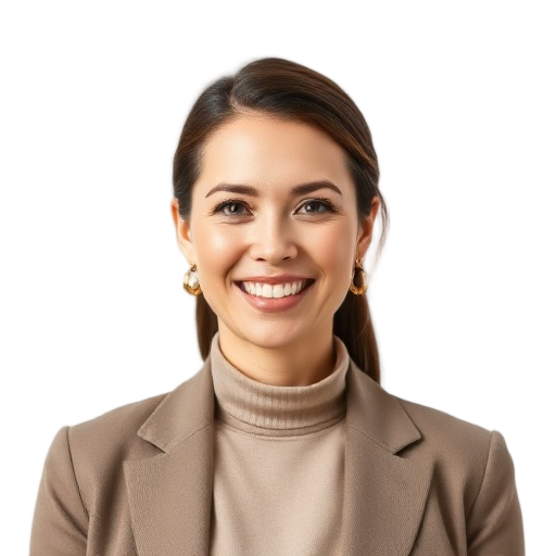 A person smiling to the camera with a white background looking like