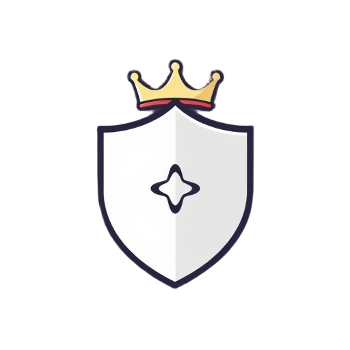 Carefully describe an image in great detail that needs to be generate, use quotes to split visual things. "crown" "shield" "casino" — a bold flat-icon emblem combining a stylized crown on top, a rounded shield badge in the center with subtle inner parti