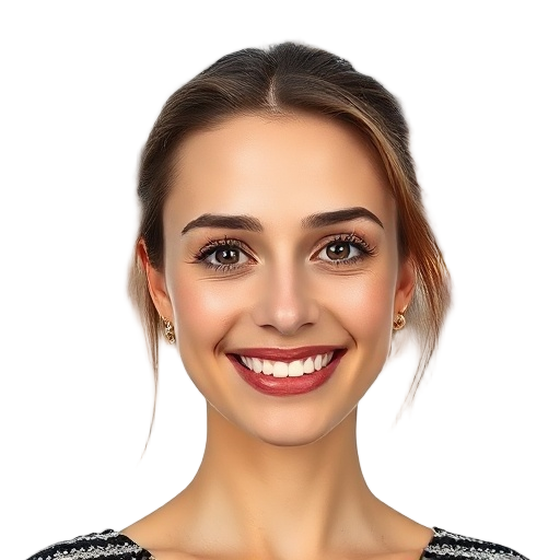 A person smiling to the camera with a white background looking like