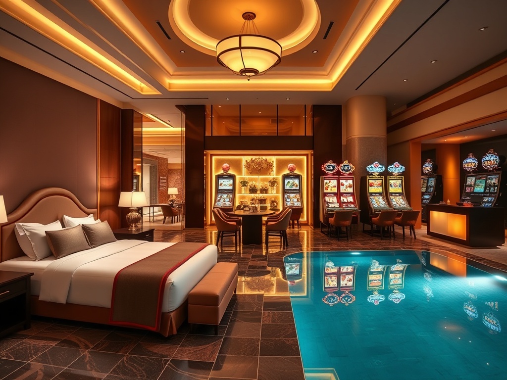 "A luxury casino hotel lobby montage