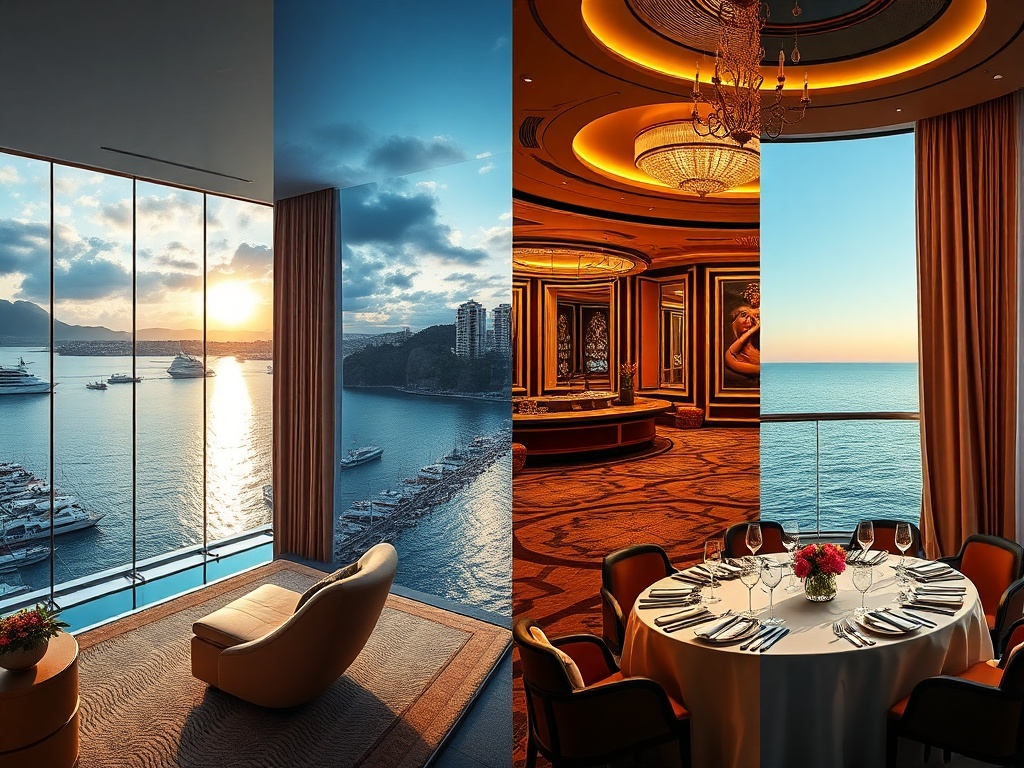 Split-scene luxury resort montage