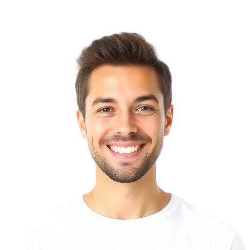 A person smiling to the camera with a white background looking like