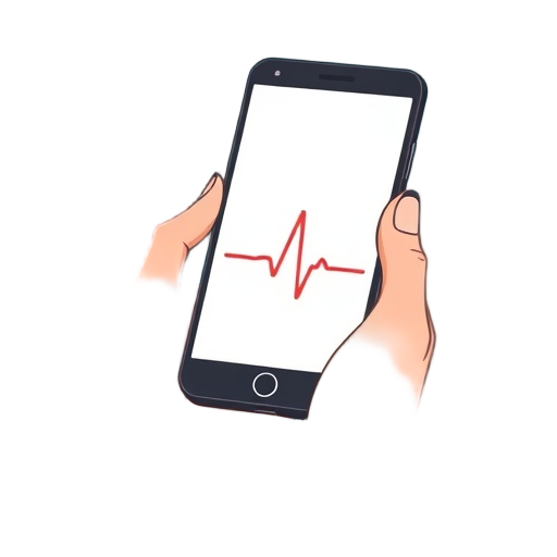 Carefully describe an image in great detail that needs to be generate, use quotes to split visual things. "phone" "heartbeat" "hands"