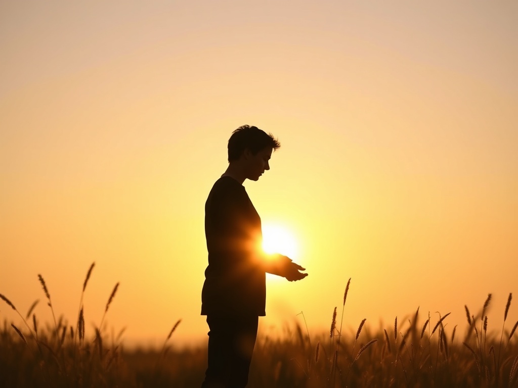 Warm morning scene split into three vertical moments; calm parent silhouette, soft glowing breath waves, body awareness, grounding hands; gentle soothing colors; no words.