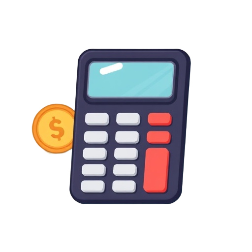 Carefully describe an image in great detail that needs to be generate, use quotes to split visual things, "calculator" "up-arrow" "coin"