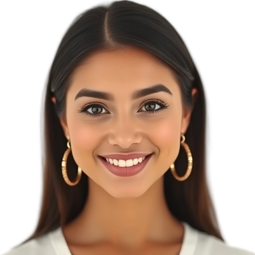 A person smiling to the camera with a white background looking like