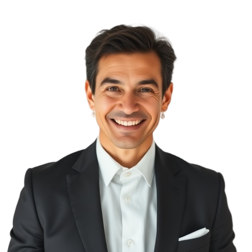 A person smiling to the camera with a white background looking like