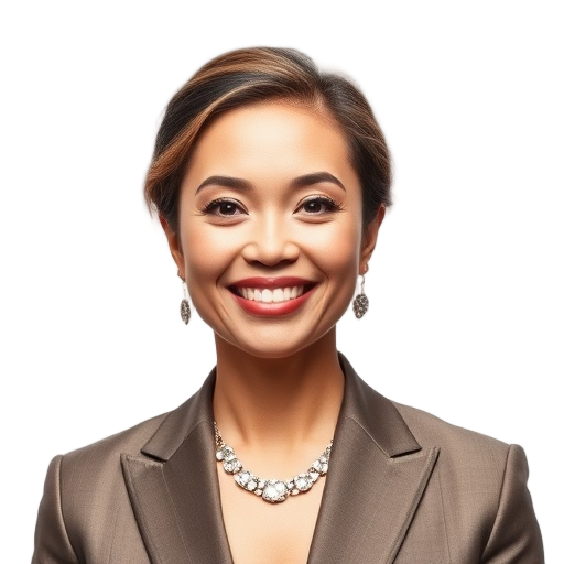 A person smiling to the camera with a white background looking like