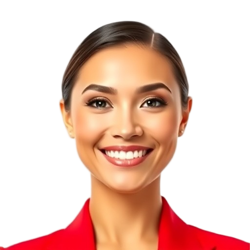 A person smiling to the camera with a white background looking like