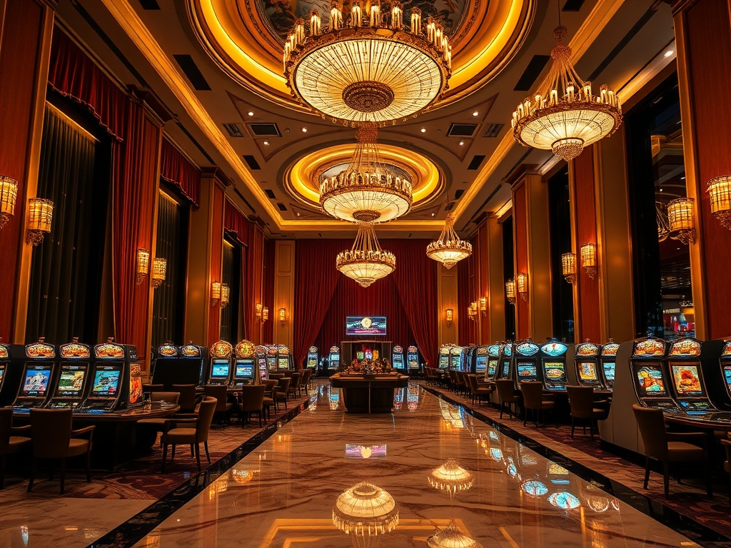 "Opulent casino hotel interior at night