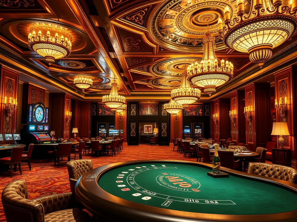 “opulent casino hotel lobby” “golden chandeliers” “high-stakes poker table” “VIP lounge velvet” “champagne glow” “adult luxury ambiance”