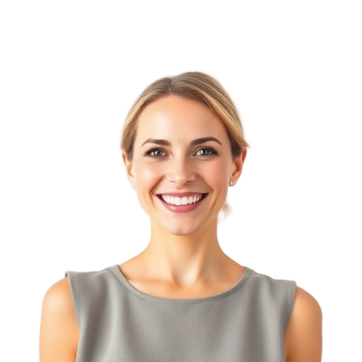 A person smiling to the camera with a subtle luxury ambiance; elegant, confident, “Australian hospitality” feeling; white background, soft studio lighting.