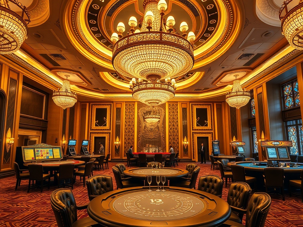 “opulent casino hotel lobby” “golden chandeliers” “high-stakes poker table” “VIP lounge velvet” “champagne glow” “adult luxury ambiance”