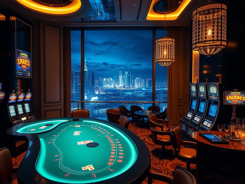 "Luxury casino interior at night