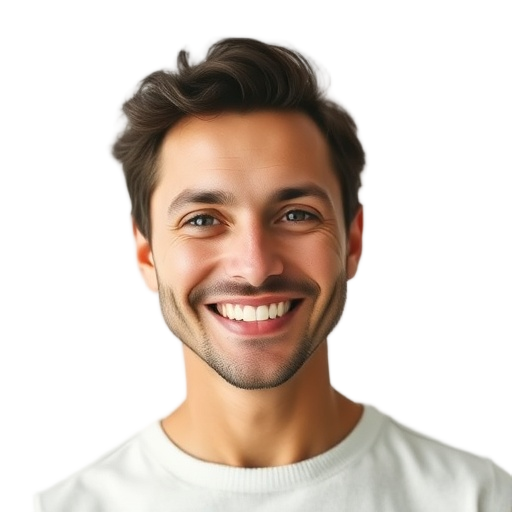 A person smiling to the camera with a white background looking like