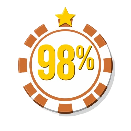Carefully describe an image in great detail that needs to be generate, use quotes to split visual things. " "casino chip" "98%" "service star"
