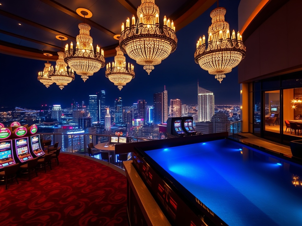 "luxury Australian casino hotel at night with glowing chandeliers" "high-stakes gaming atmosphere blurred slots and velvet tables" "rooftop infinity pool overlooking iconic skyline" "stylish bar lights" "elegant VIP suite window glow"