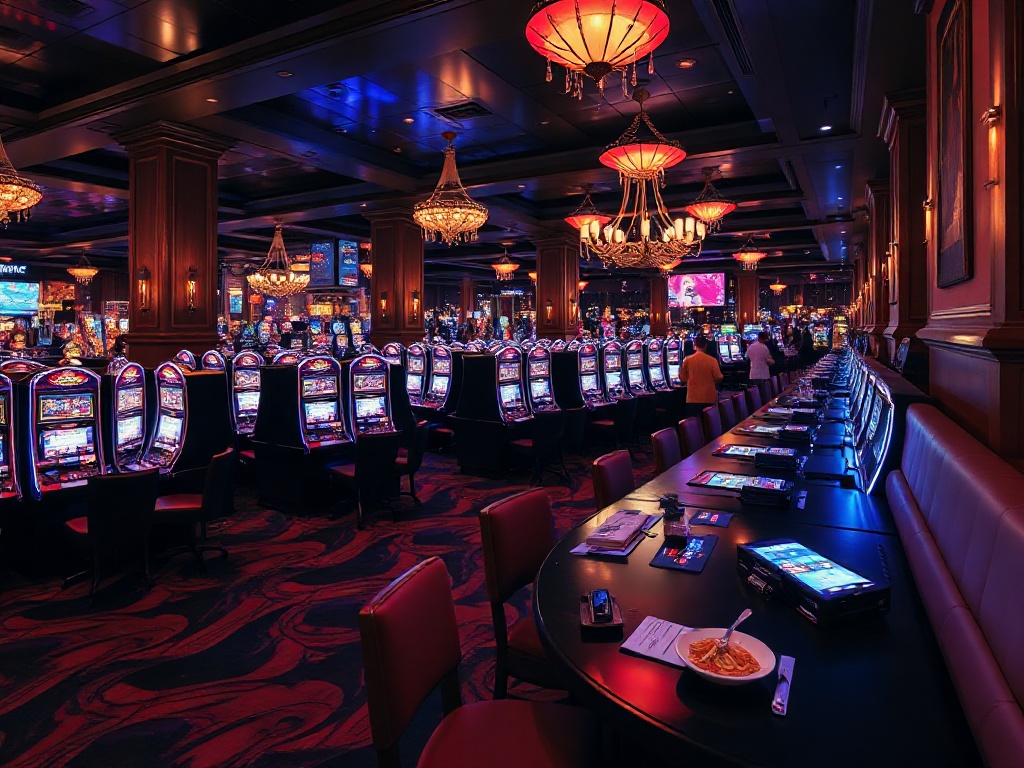 “opulent casino night scene” “glowing gaming tables” “sleek slot machines” “VIP lounge with velvet seats” “chef plating local gourmet dishes” “harbor-view city lights” “elegant nightlife ambiance”