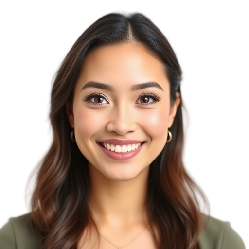 A person smiling to the camera with a white background looking like