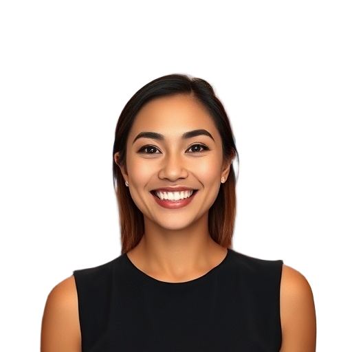 A person smiling to the camera with a white background looking like
