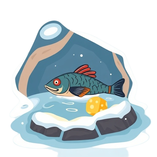 Carefully describe an image in great detail that needs to be generate, use quotes to split visual things. "ice fishing hole" "dice" "cozy winter fish"