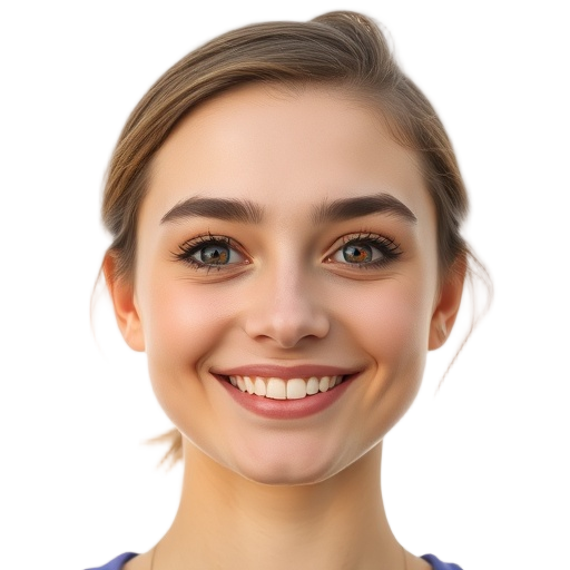 A person smiling to the camera with a white background looking like
