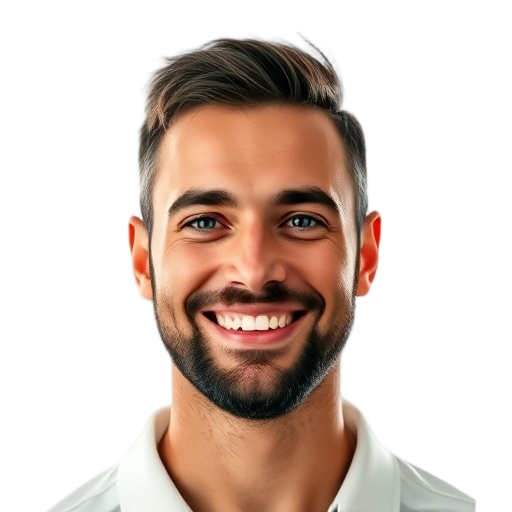 A person smiling to the camera with a white background looking like