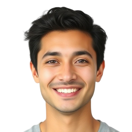 A person smiling to the camera with a white background looking like