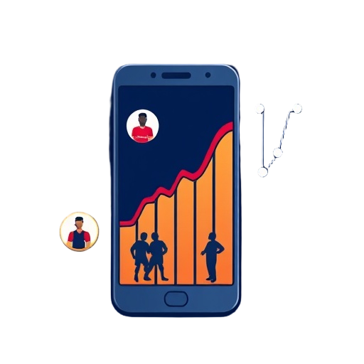 Carefully describe an image in great detail that needs to be generate, use quotes to split visual things. "smartphone analytics" "team player" "context insight" show a closeup-to-full-shot flat icon of a smartphone screen centered in frame with a bold out