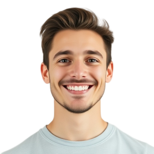 A person smiling to the camera with a white background looking like
