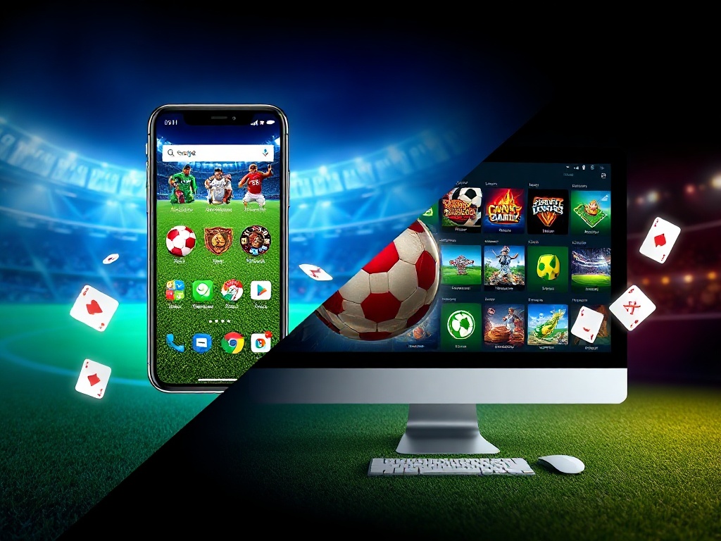 Split composition showing a sleek smartphone and desktop interface, seamless transitions between sports field icons and casino cards, subtle motion streaks, clean modern glow, emphasis on ease, choice, speed."