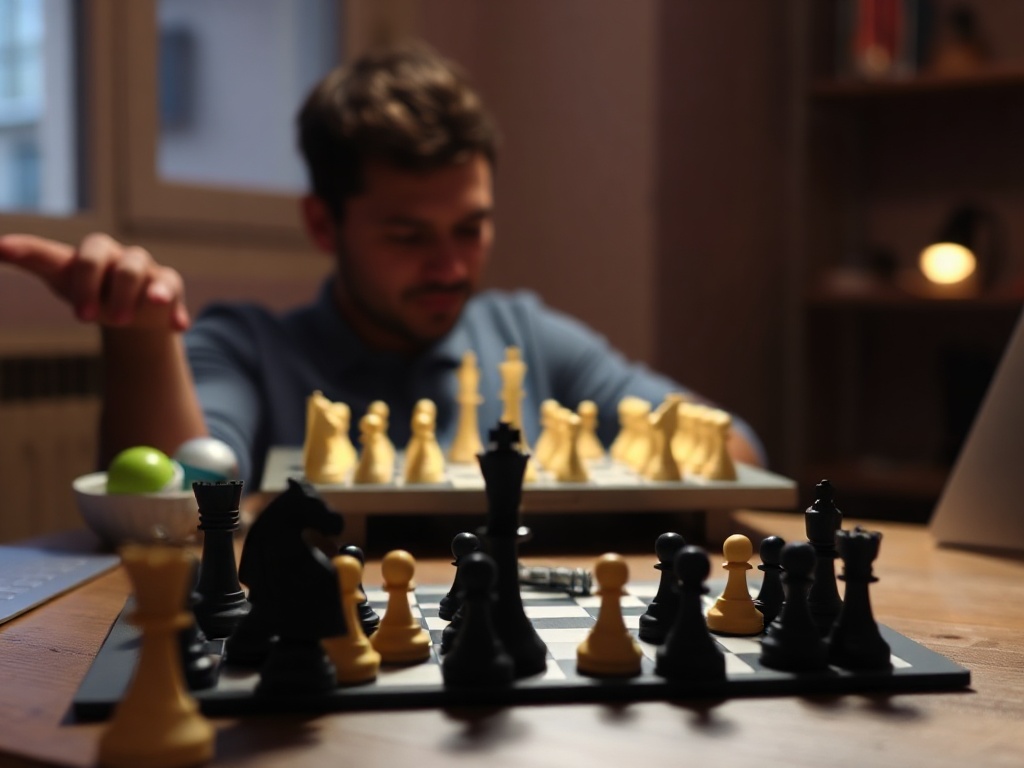 "modern casual chess game scene