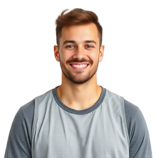 A person smiling to the camera with a white background looking like