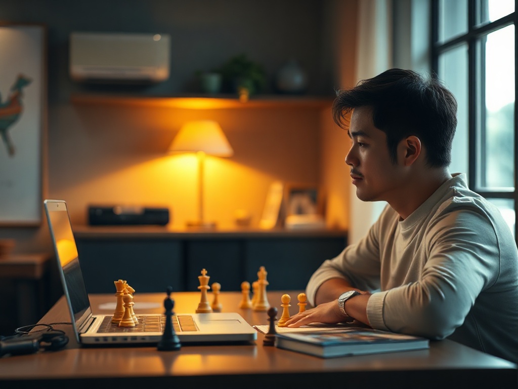 "modern casual chess game scene