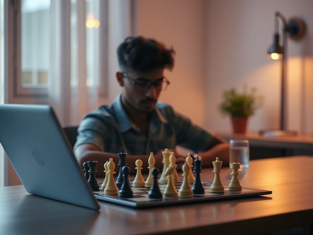 "modern casual chess game scene