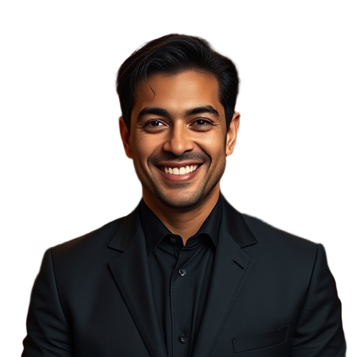 A person smiling to the camera with a white background looking like