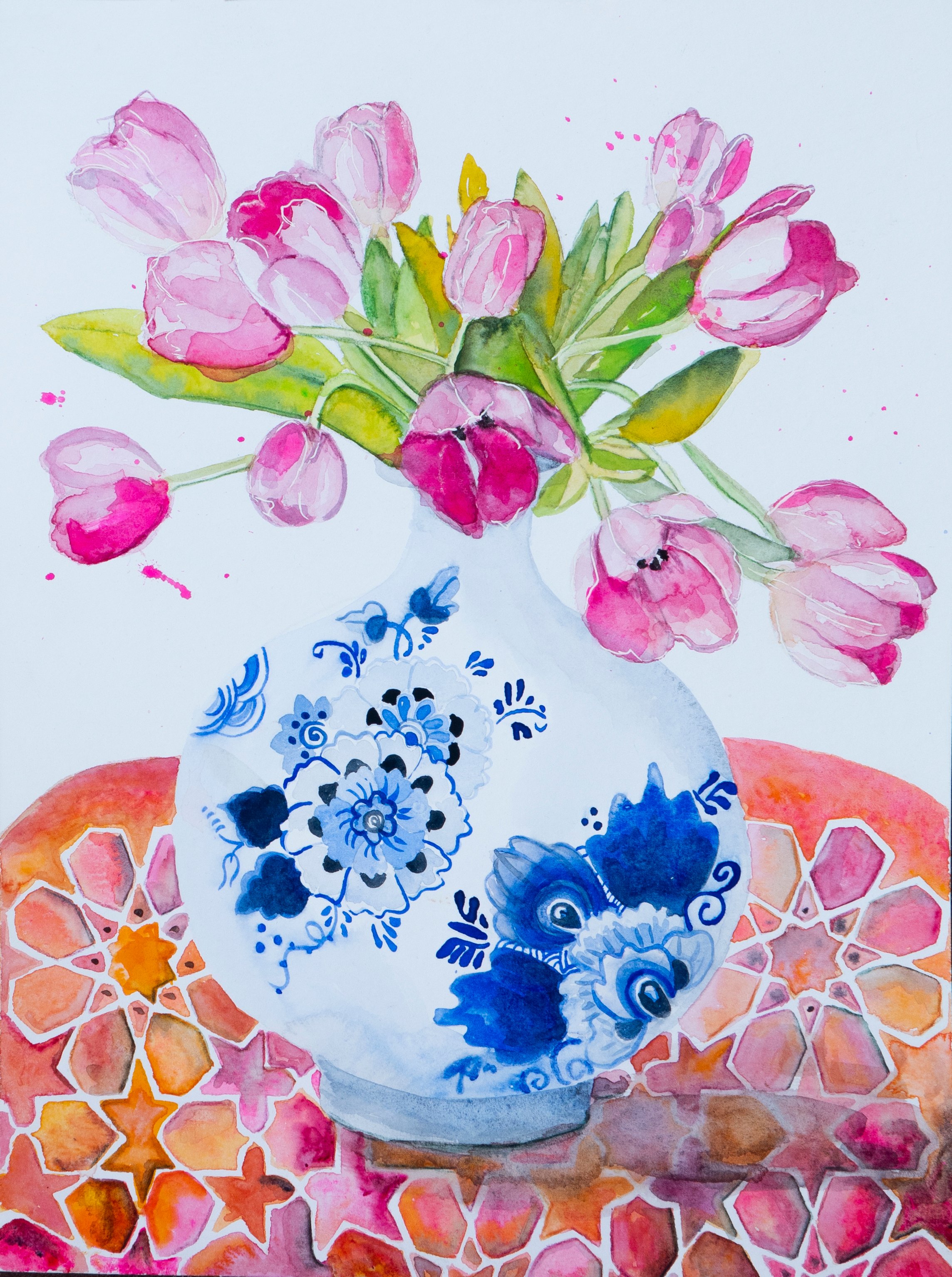 online aquarel scholderen bl ormen op vaas