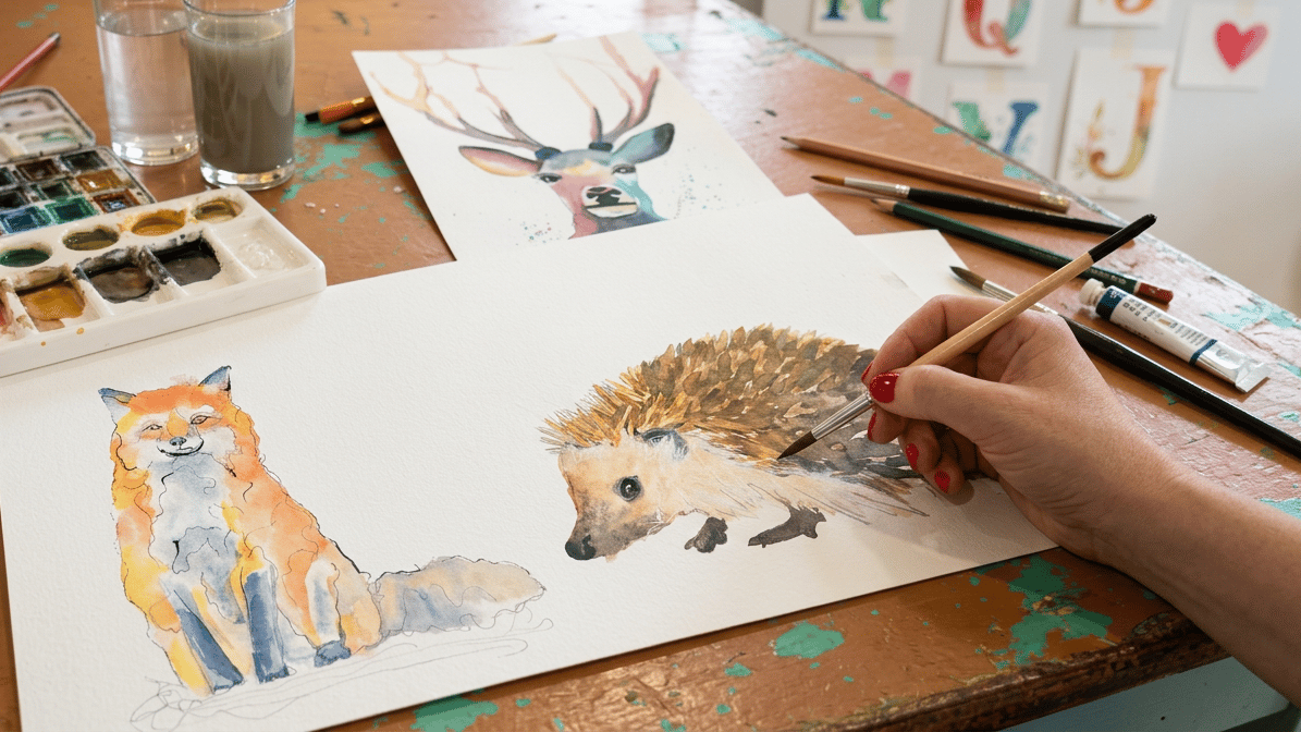 bosdieren schilderen in aquarelverf
